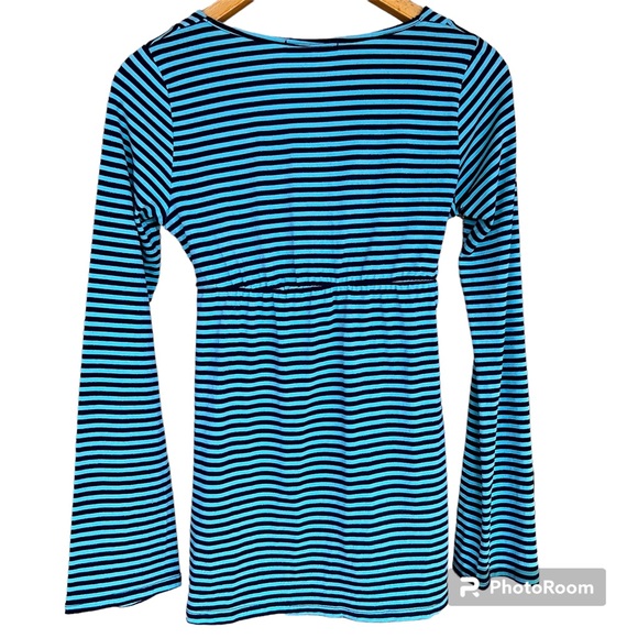 Guess Woman’s Top Blue Striped A Line Fit with Tie Long Flare Sleeves Size M - Picture 3 of 12